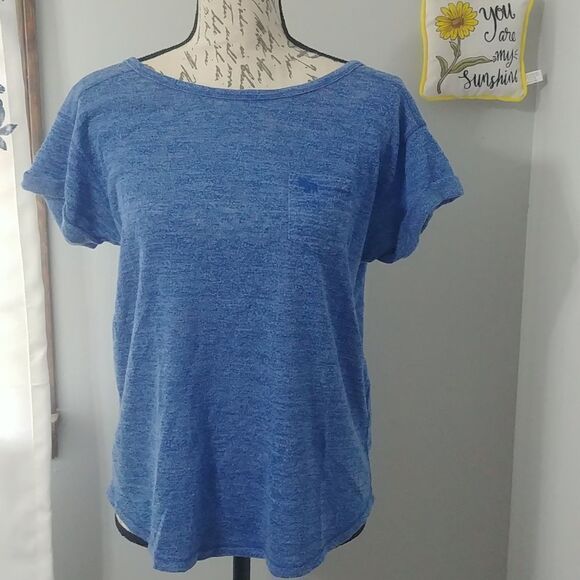 Abercrombie & Fitch M Blue Short Rolled Sleeve Low Back Top - Picture 1 of 9
